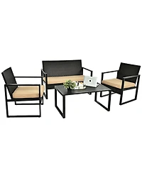 Sugift 4-Piece Patio Rattan Furniture Set with Seat Cushions and Coffee Table