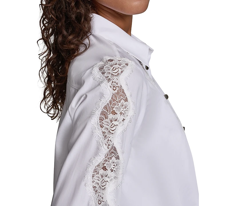 Karl Lagerfeld Paris Women's Cotton Poplin Button-Front Blouse