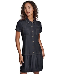 Karl Lagerfeld Paris Women's Belted Collared Jersey Shirt Dress