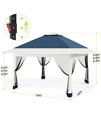 homfan 12 x Feet Cantilevered Folding Shelter With Roll-Up Eaves And Mesh Sidewalls, Pop-Up Patio Canopy For Backyard