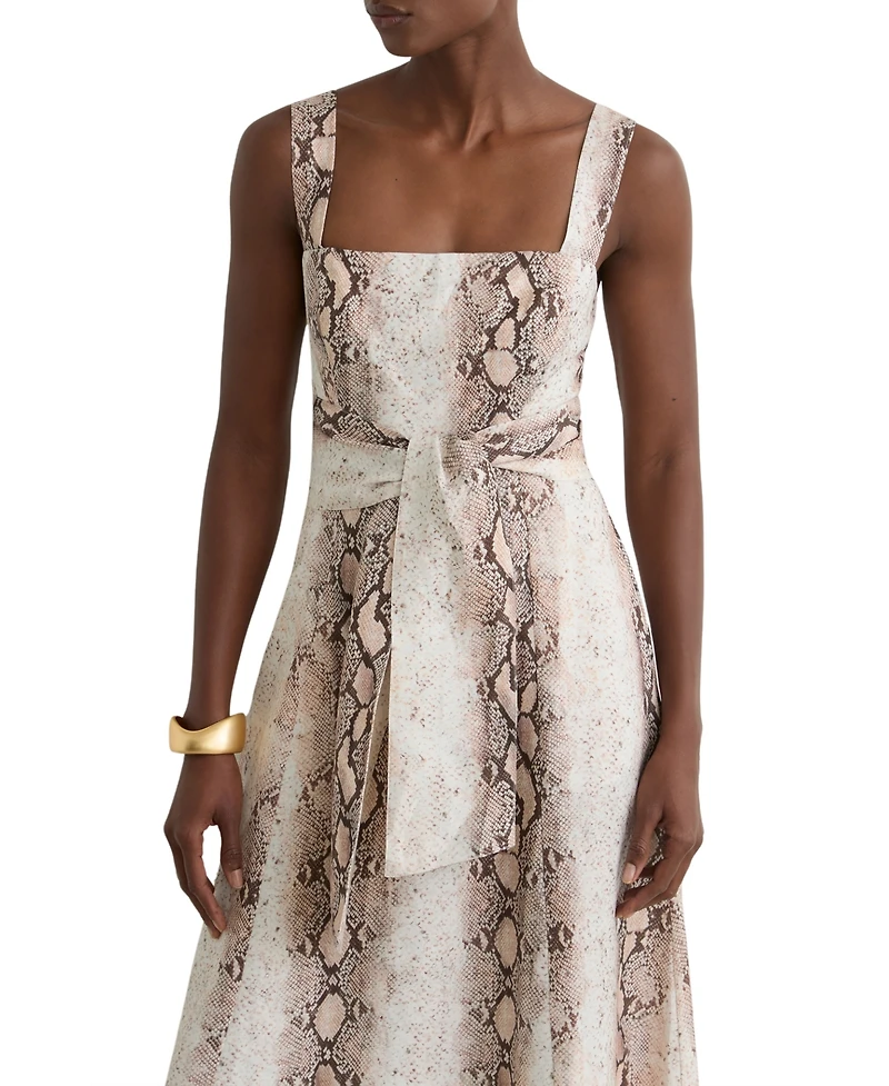 Reiss Women's Linen-Blend Snake-Print Midi Dress