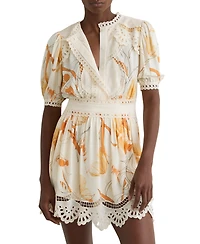 Reiss Women's Floral-Print Lace-Trim Mini Dress