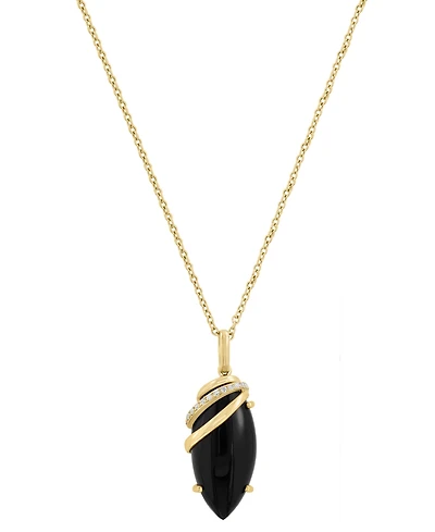 Effy Collection Onyx (20x9mm) & Diamond (1/20 ct. t.w.) Pendant Necklace in 14k Yellow Gold