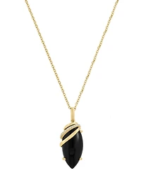 Effy Collection Onyx (20x9mm) & Diamond (1/20 ct. t.w.) Pendant Necklace in 14k Yellow Gold