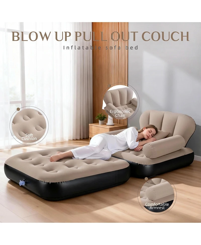 Gouun Convertible Inflatable Sofa Bed Flocked Pvc Pull Out Couch