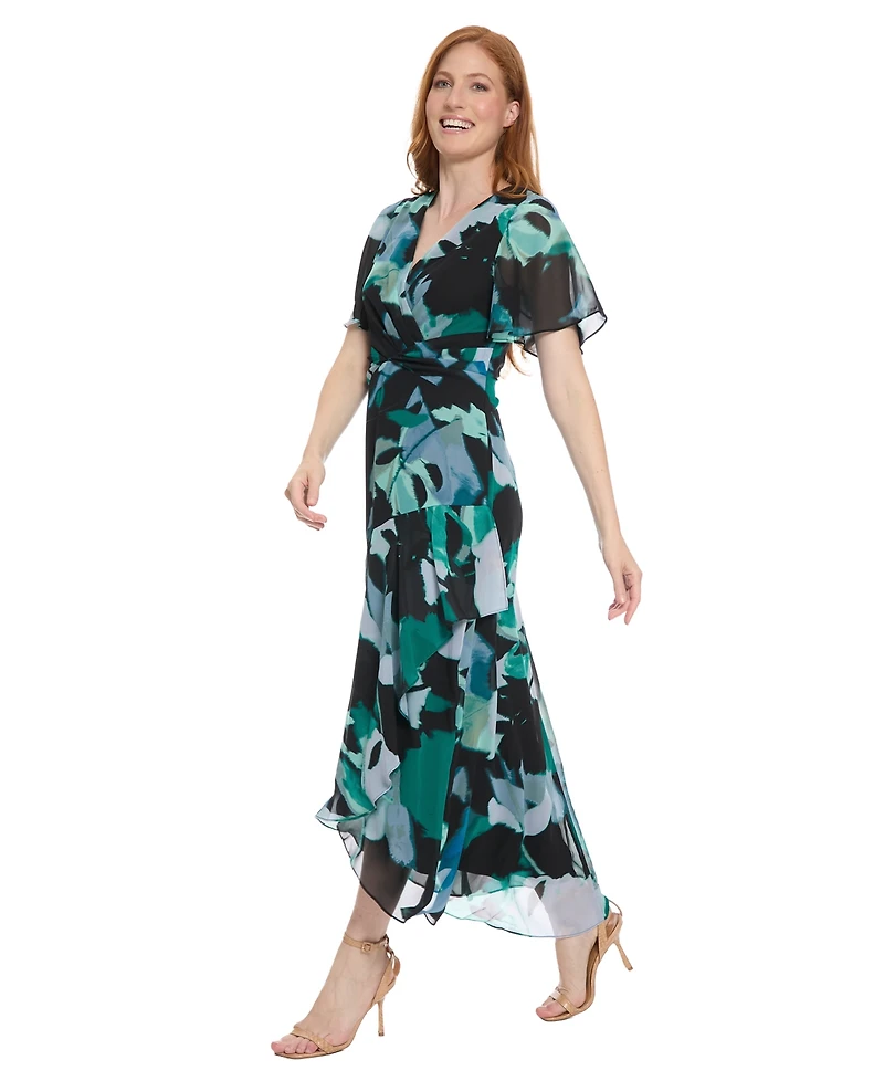 Maggy London Women's Asymmetrical Print Maxi Dress