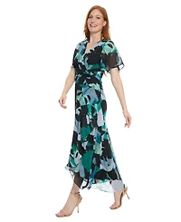 Maggy London Women's Asymmetrical Print Maxi Dress