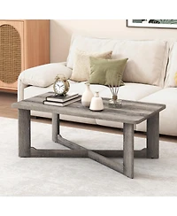 Gymax Coffee Table Solid Rubber Wood Center Table with X-Shaped Base for Living Room