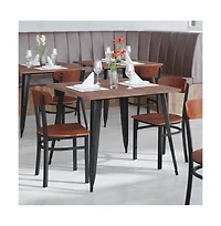 Emma+Oliver Yara Industrial Dining Chair with Rolled Steel Frame and Solid Wood Seat - 500 lbs. Static Weight Capacity