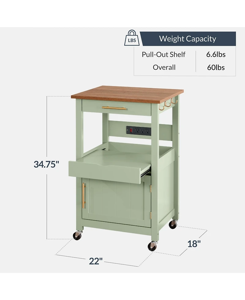 Best Choice Products Rolling Kitchen Island Cart, Cabinet With Drawer, Sliding Tray, Outlet, Wheels, Hooks