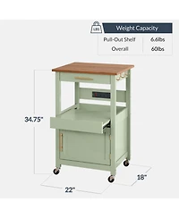 Best Choice Products Rolling Kitchen Island Cart, Cabinet With Drawer, Sliding Tray, Outlet, Wheels, Hooks