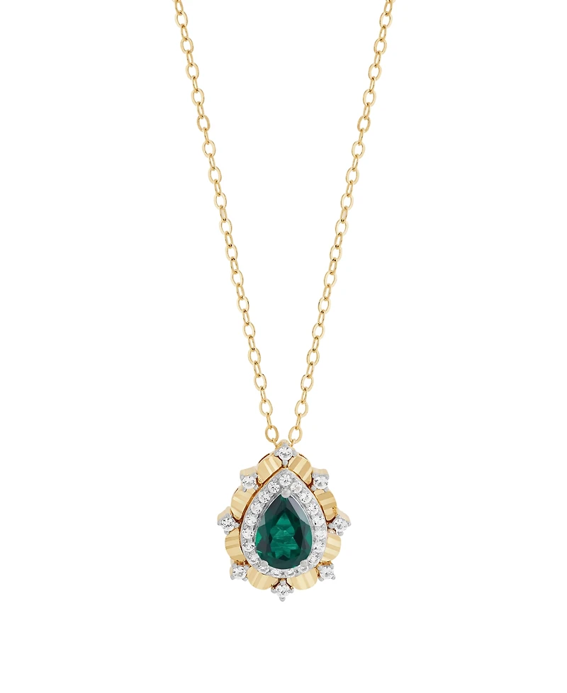 Macy's Lab-Grown Ruby (3/4 ct. t.w.) & Sapphire (1/4 Pendant Necklace 14k Gold-Plated Sterling Silver (Also Available Emerald Sapphi