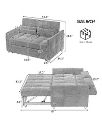 Clihome 52.8" Loveseat Sofa Pull-out Bed Tufted Sleeper with an Adjustable Backrest, Three Usb Ports and Two Lumbar Pillows for Living