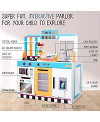 Lil' Jumbl Double-Sided Ice Cream Parlor Pretend Play Set, Wooden Diner Set with Cash Register and More