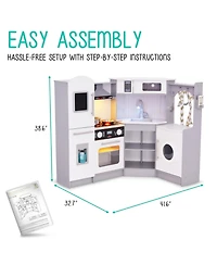 Lil' Jumbl Corner Kids Kitchen Playset, Pretend Kids Wooden Kitchen with Stovetop, Faucet and More