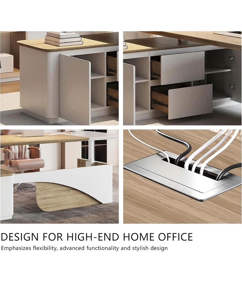 logicfox Executive Office Desk Adjustable Height with Drawers Outlet Storage Shelve