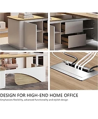 logicfox Executive Office Desk Adjustable Height with Drawers Outlet Storage Shelve
