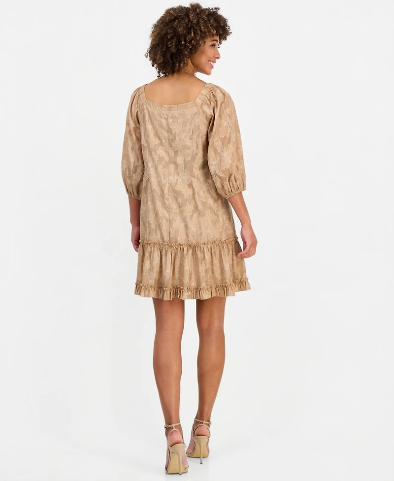 Robbie Bee Women's Floral-Burnout Scoop Neck Ruffle-Hem A-Line Dress