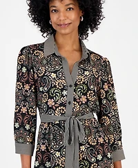 Robbie Bee Women's Twin Print Belted Shirtdress