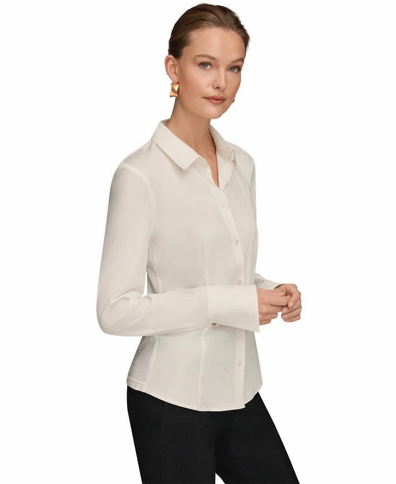 Donna Karan New York Women's Mixed Media Long-Sleeve Poplin Shirt