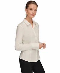 Donna Karan New York Women's Mixed Media Long-Sleeve Poplin Shirt