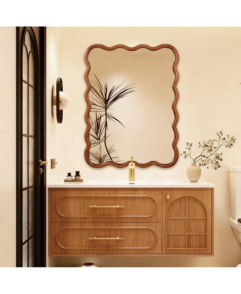 Laoties 30" x 40" Wavy Wall Mirror, Solid Wood Bathroom Vanity Mirror for Bedroom, Entryway and Living Room