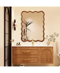 Laoties 30" x 40" Wavy Wall Mirror, Solid Wood Bathroom Vanity Mirror for Bedroom, Entryway and Living Room