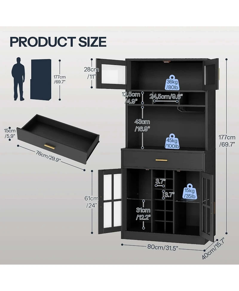 Slickblue Bar Cabinet with Led Light, Coffee Bar and Microwave Storage Cabinet