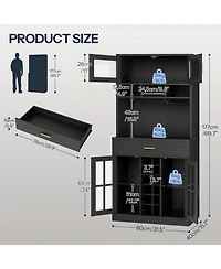 Slickblue Bar Cabinet with Led Light, Coffee Bar and Microwave Storage Cabinet