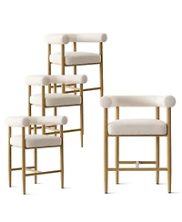 Maison Boucle 24'' Boucle Counter Height Stools Set of 4, Armrest Bar Stools