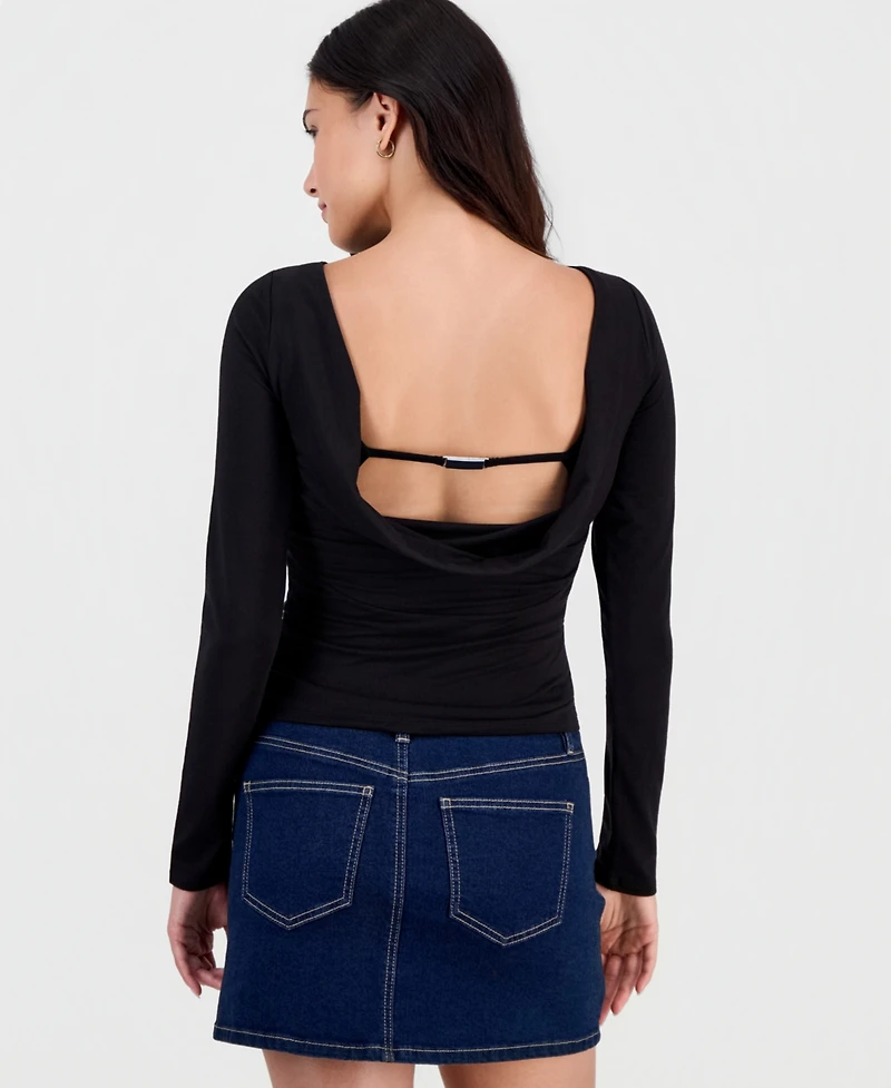 Bar Iii Women's Long-Sleeve Draped-Back Top, Macy's Exclusive