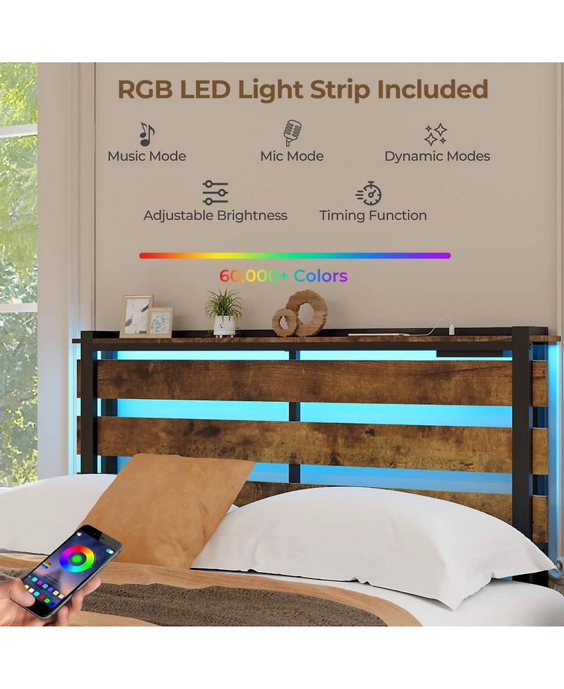 Gouun Bed Frame with Drawers Led Lights and Usb Ports