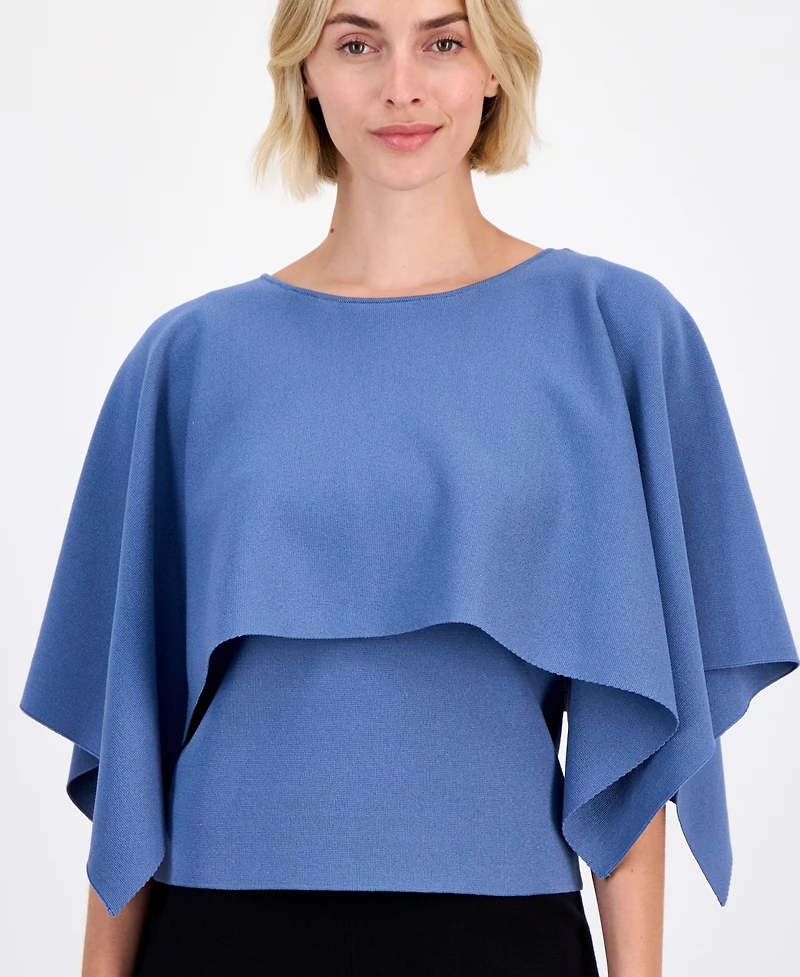 Anne Klein Petite Boat Neck Sweater Cape Top