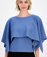 Anne Klein Petite Boat Neck Sweater Cape Top
