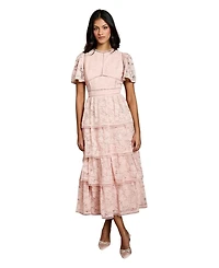 Coast Women's Flutter Sleeve Tiered Midi Dress