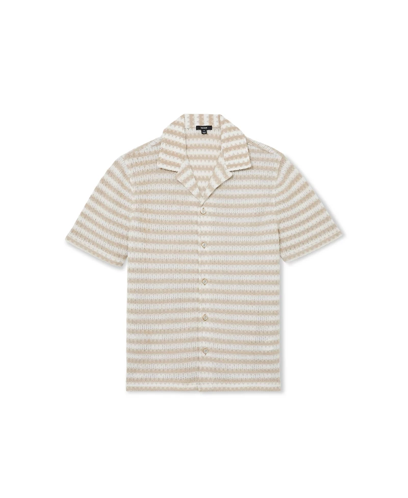 Reiss Men's Island Stripe Crochet Cuban Shirt