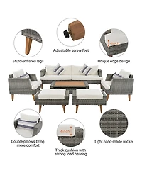 Asagikoiai Outdoor Rattan Conversation Set 6 Pieces All-Weather Pe Wicker Furniture with Wood Table Asagikoiai