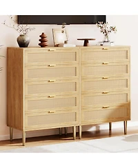 homfan Rattan Front Dresser With Smooth-Glide Drawers And Wide Top, Modern Boho Storage Chest For Bedroom, Hallway Or Living Room, Easy Assembly