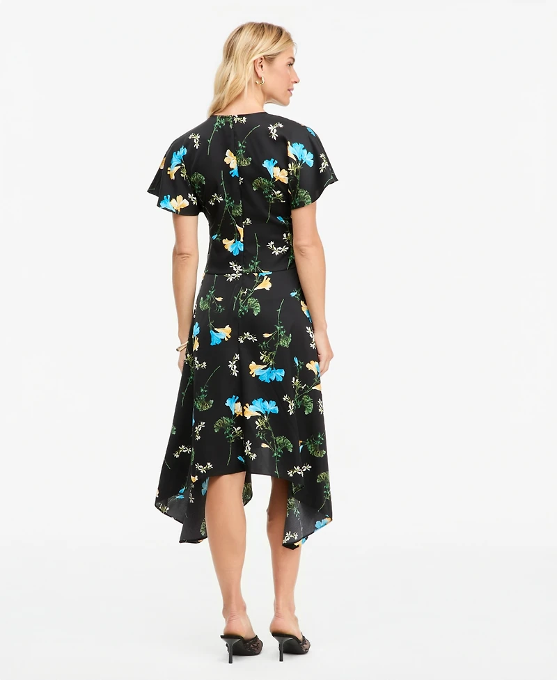 I.n.c. International Concepts Women's Floral Satin Asymmetrical Hem Midi Dress, Macy's Exclusive