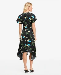 I.n.c. International Concepts Women's Floral Satin Asymmetrical Hem Midi Dress, Macy's Exclusive
