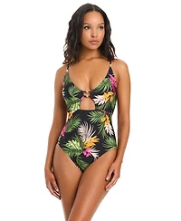 Bar Iii Women's Havana Heat Cutout V-Neck One-Piece Swimsuit, Macy's Exclusive