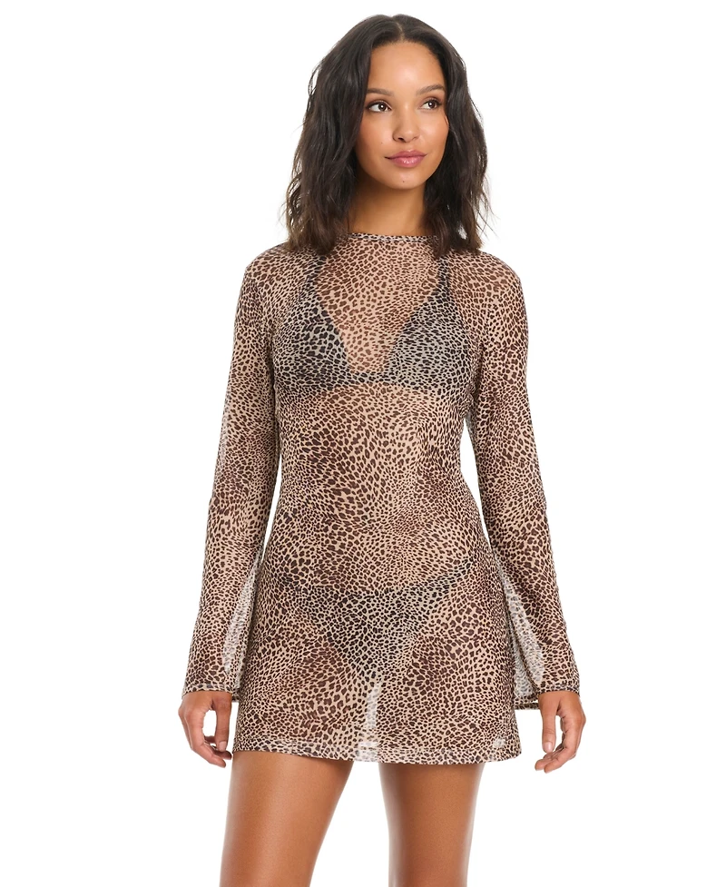 Bar Iii Women's Can't Be Tamed Printed Mesh Swim Cover-Up Dress, Macy's Exclusive