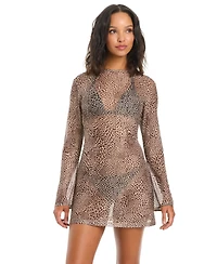 Bar Iii Women's Can't Be Tamed Printed Mesh Swim Cover-Up Dress, Macy's Exclusive