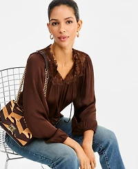 I.n.c. International Concepts Women's Tie-Front Lace Blouse, Macy's Exclusive