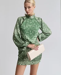 Avec Les Filles Women's Printed Satin High Neck Scarf Mini Dress
