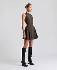 Avec Les Filles Women's Stretch Plaid Mock Neck Flounce Mini Dress