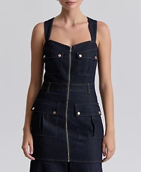 Avec Les Filles Women's Stretch Denim Cargo Zip-Front Midi Dress