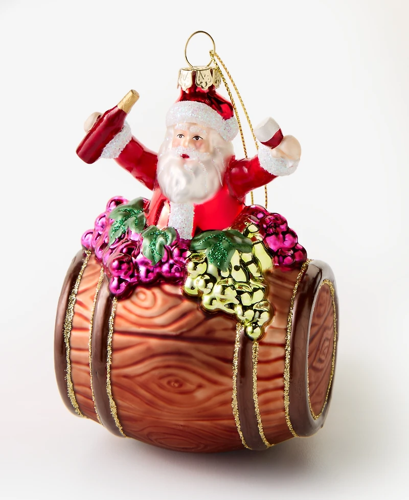 Holiday Lane Foodie & Spirits Santa with Wine Barrel Ornament, Macy's Exclusive