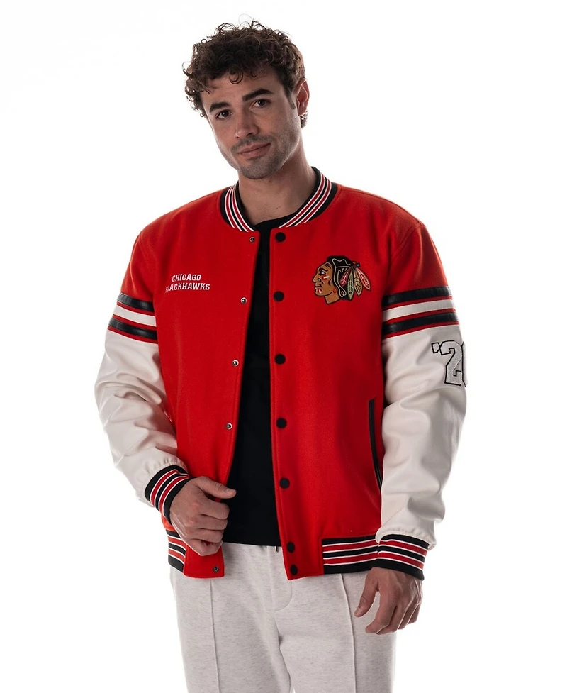 The Wild Collective Men's and Women's Red Chicago Blackhawks Drop Shoulder Full-Snap Varsity Jacket