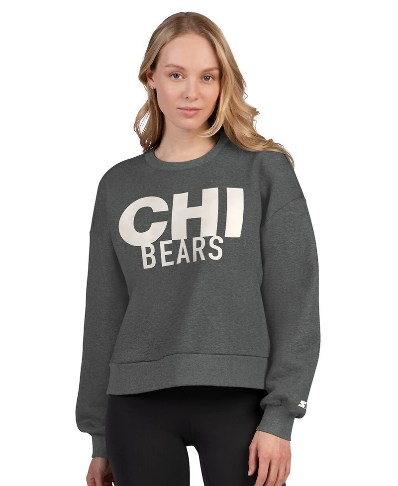 Starter Women's Heather Gray Chicago Bears Show Up Cropped Fleece Pullover Sweatshirt